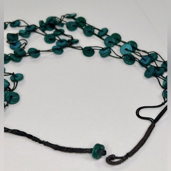 Teal boho style 3 strand necklace. - Picture 3 of 5